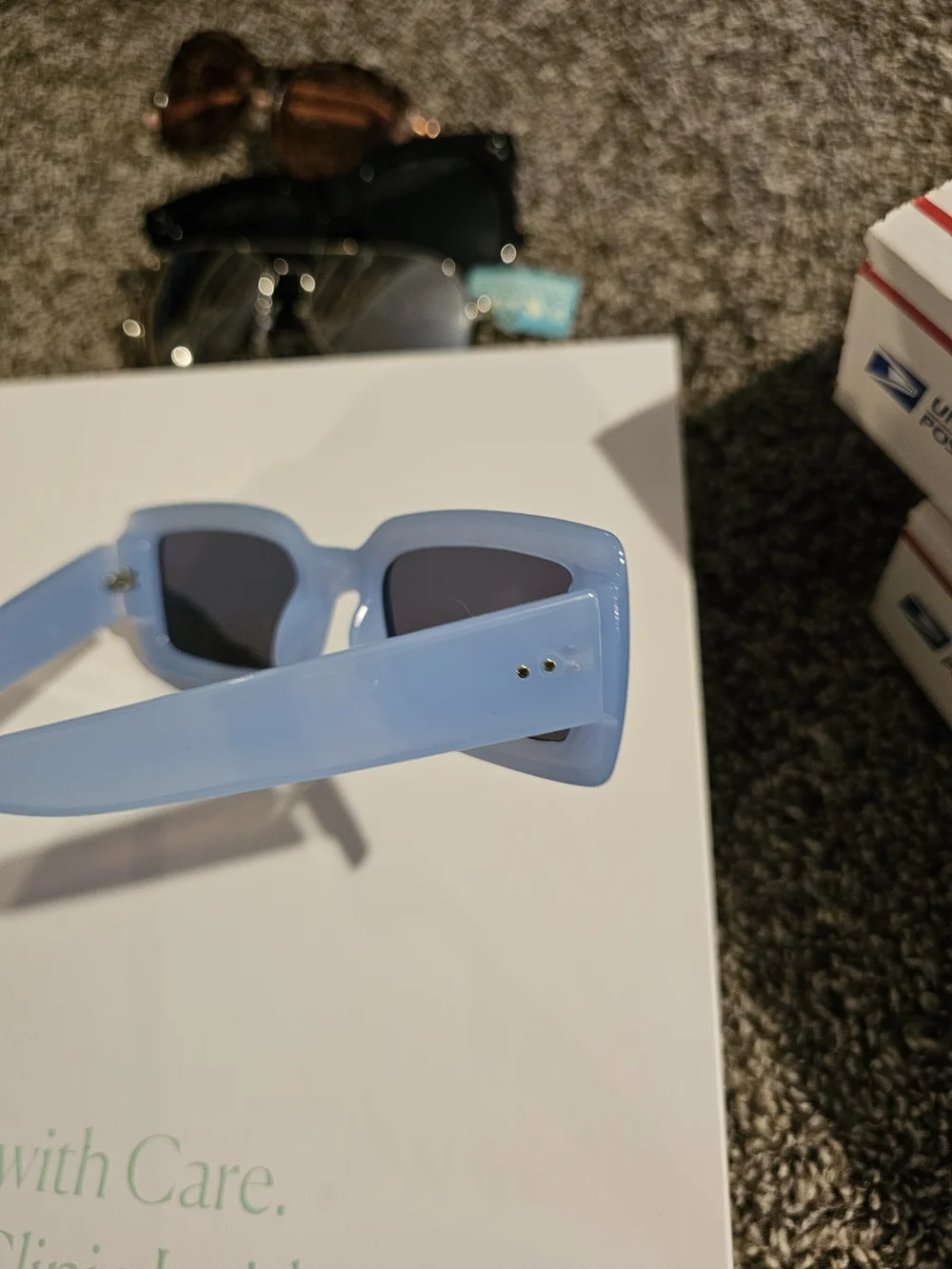 Women’s Rectangular Light Blue Sunglasses with Dark Lenses